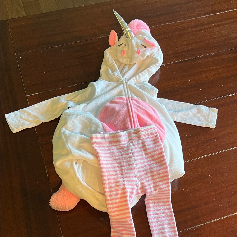 Unicorn Costume with Pink Striped Leggings